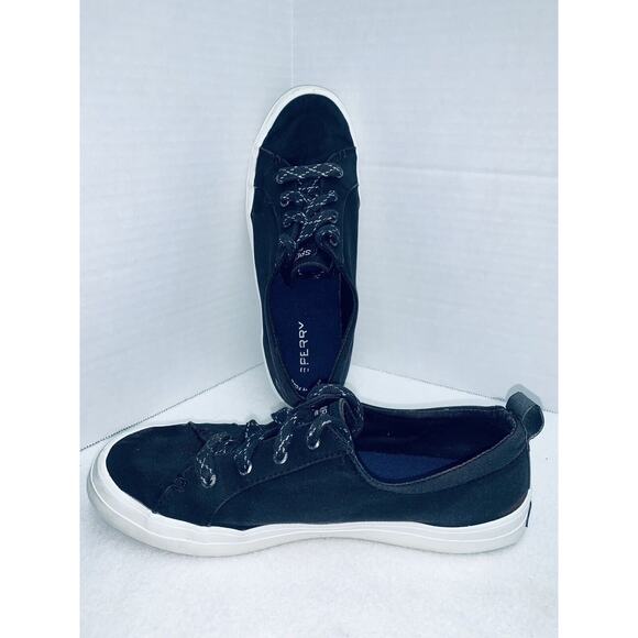 Womens 9 Sperry Canvas Sneakers  Shoes Black Memory Foam Insoles Top Sider Bling - Picture 4 of 13